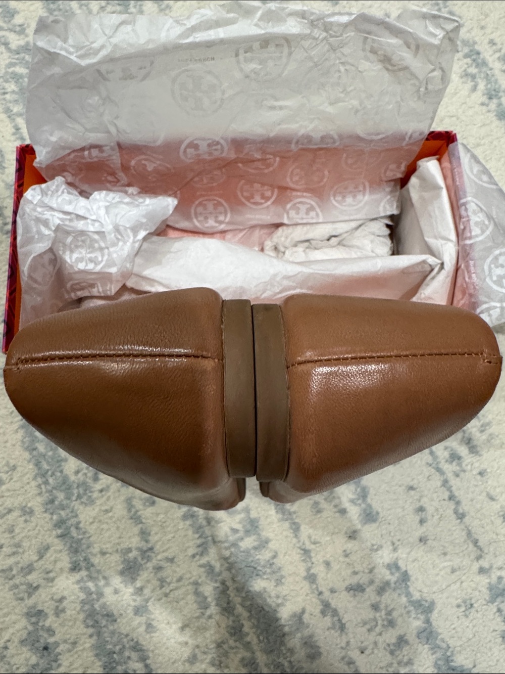 Tory Burch Tan Leather Logo Benton Ballet Flat with Gold Medallion - Picture 5 of 9